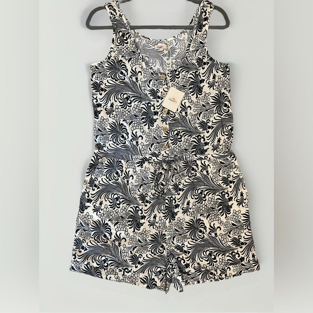 Faherty Quincy Romper Drawstring Waist Black/White